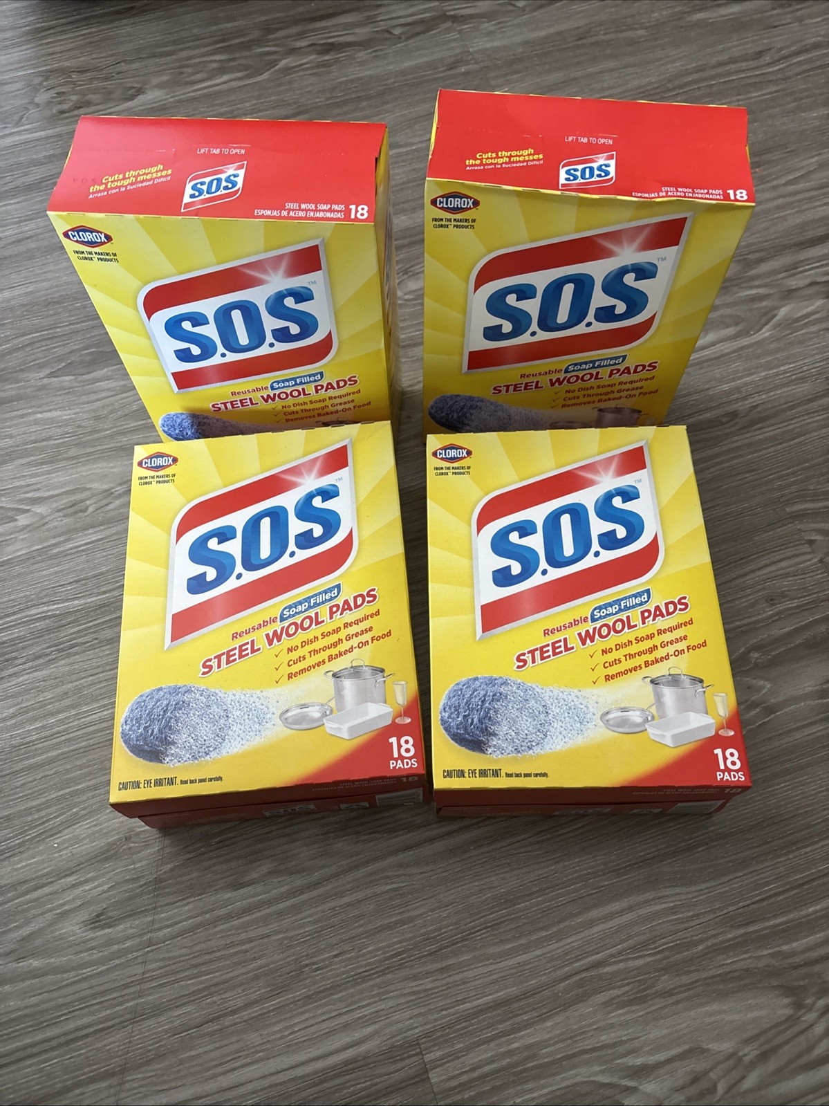 SOS Steel wool Scouring soap pads 18 Count – (4) Packs