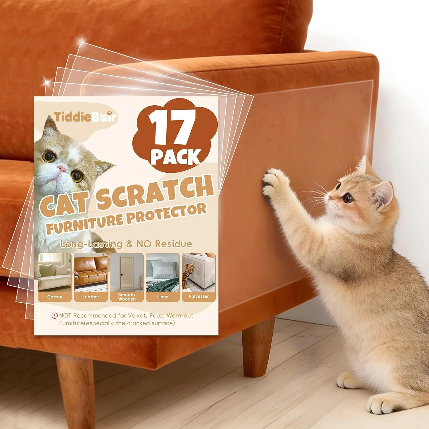 17Pack- Anti Cat Scratch Furniture Protector, Clear Couch Protector from Cat Cla
