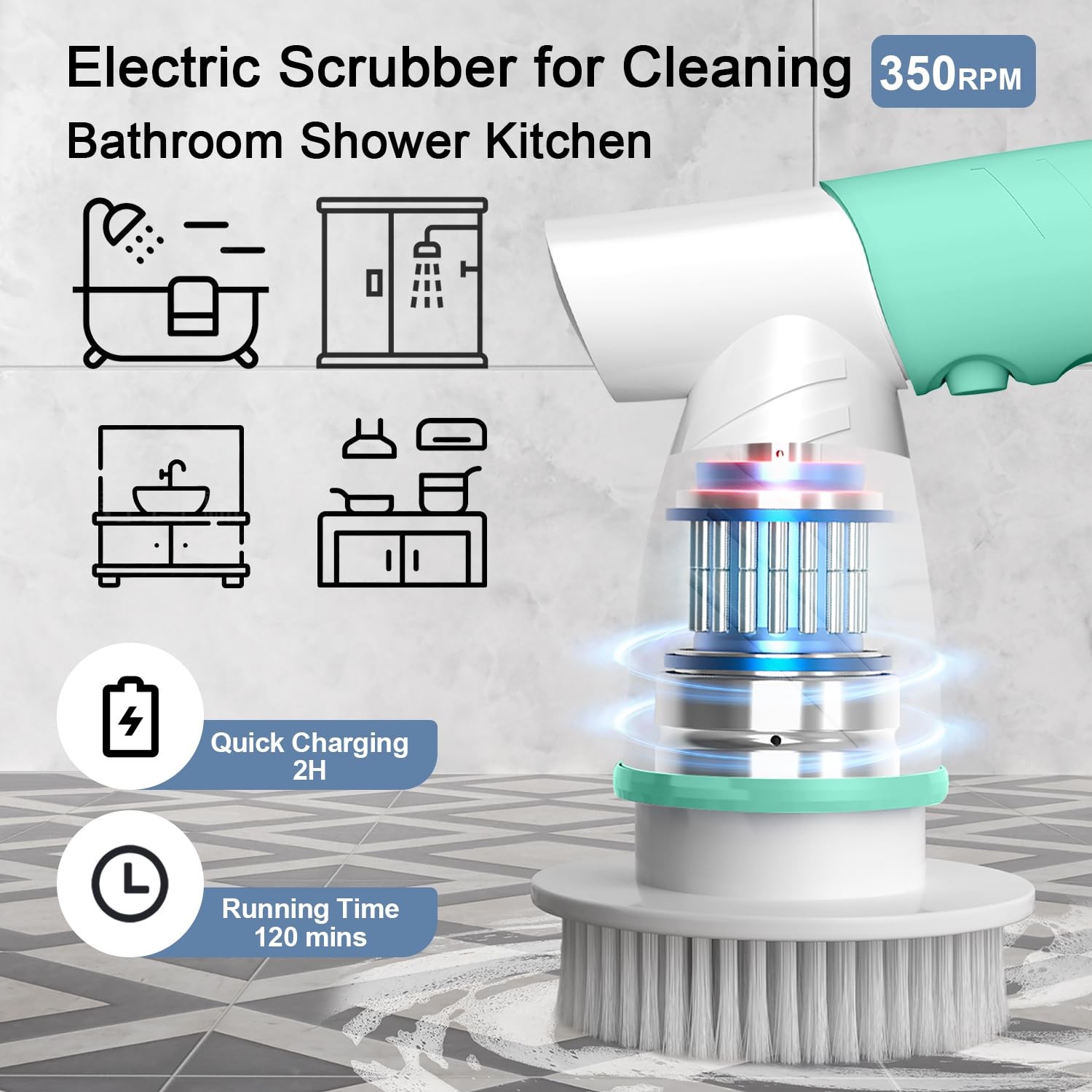 Electric Spin Scrubber, Bathroom Cleaning Brush Shower Scrubber Portable Rech…