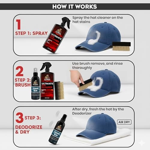 Combat Cleaner Ultimate Hat Cleaning Kit for All Types 3 Piece Set, Black Red