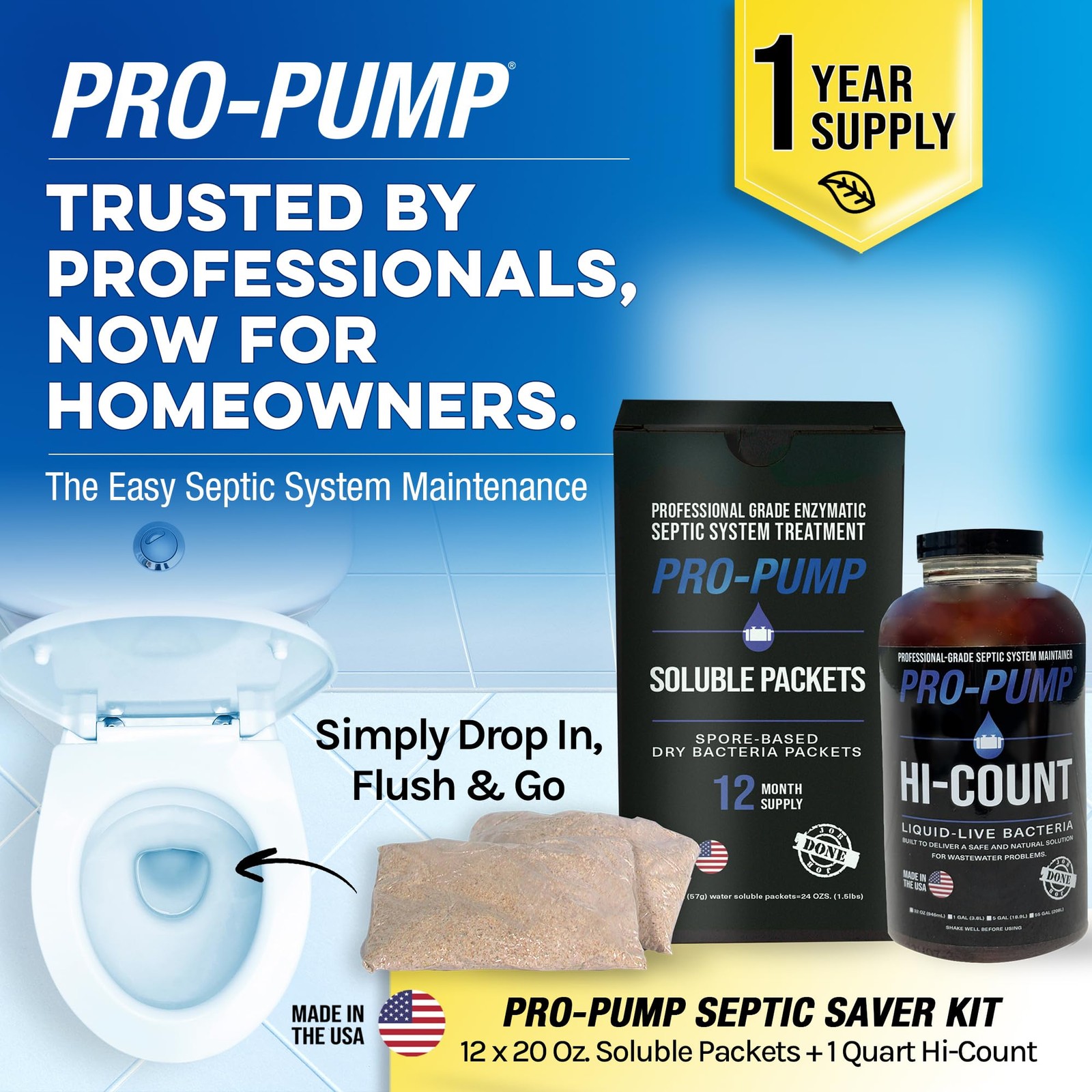 Septic Saver Kit SP Water-Soluble 12x 20-Oz Packets HI-COUNT Liquid 1 Qt Cleaner