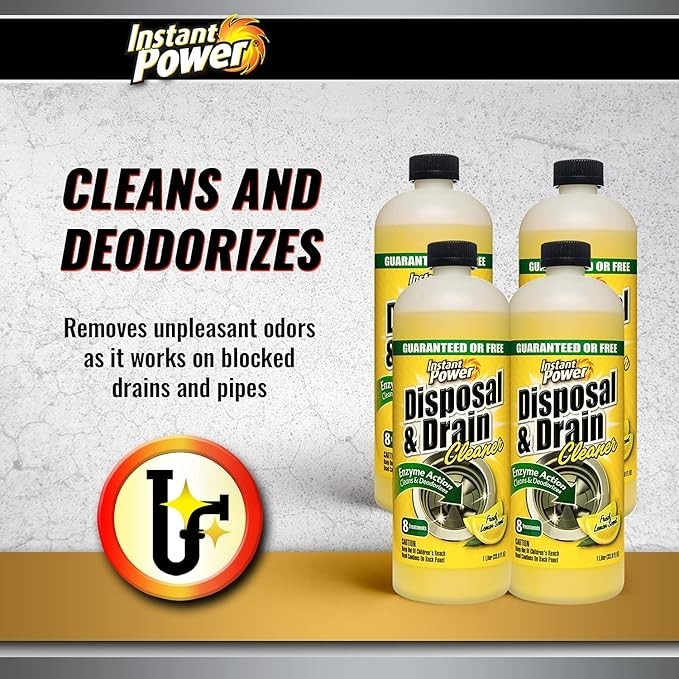 Instant Power Drain Cleaner 4 Pack, Enzyme Clog Remover, Lemon Scent, 1L