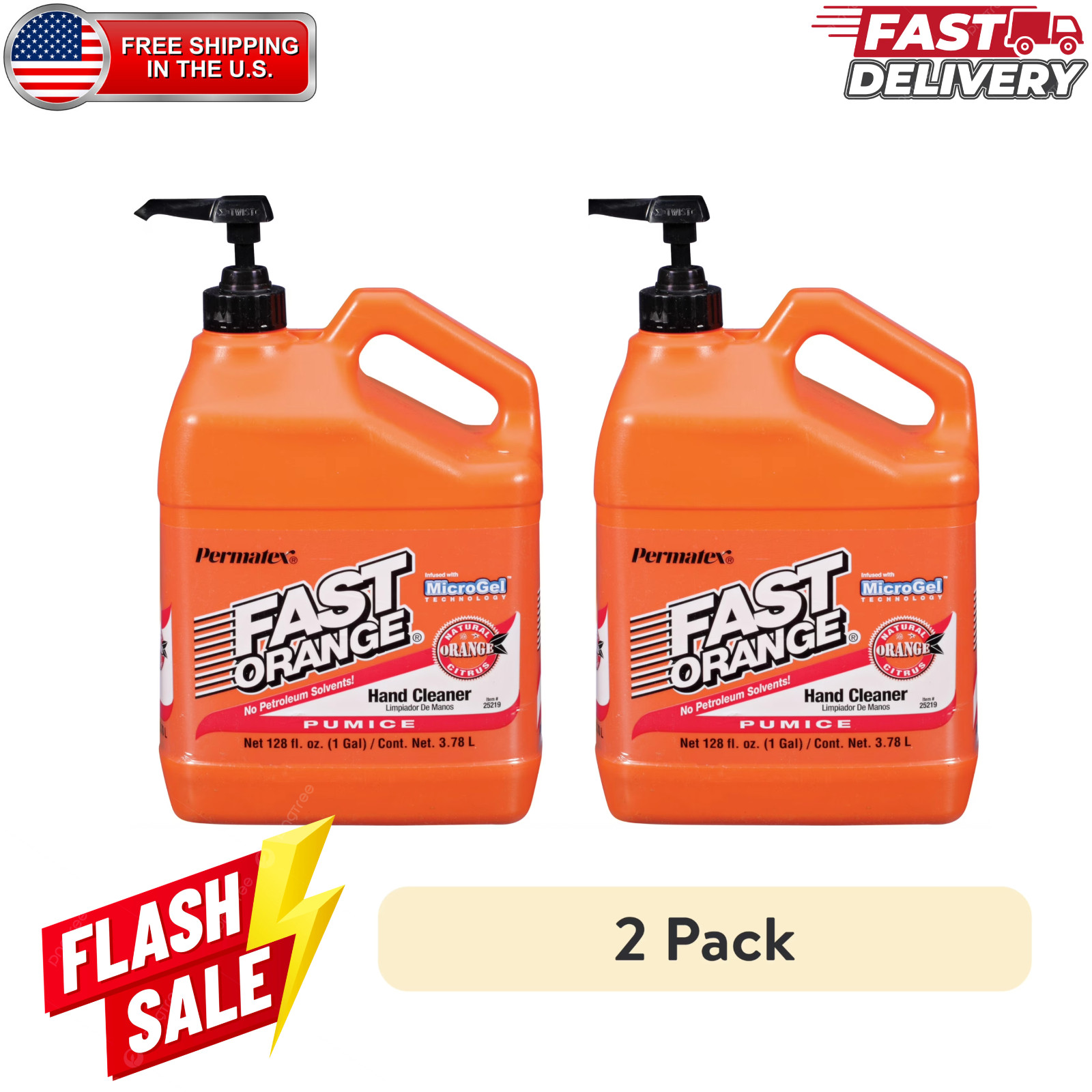 2 Pack Permatex Fast Orange Pumice Hand Cleaner 1 Gal Heavy Duty Cleaner