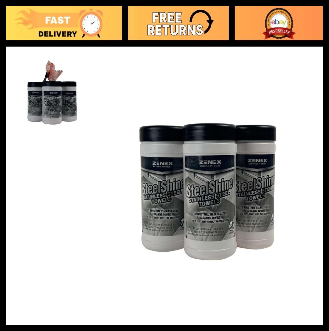 Stainless Steel Cleaning Wipes – Dual-Sided, 25 Sheets (3 Pack) | Remove Smudges