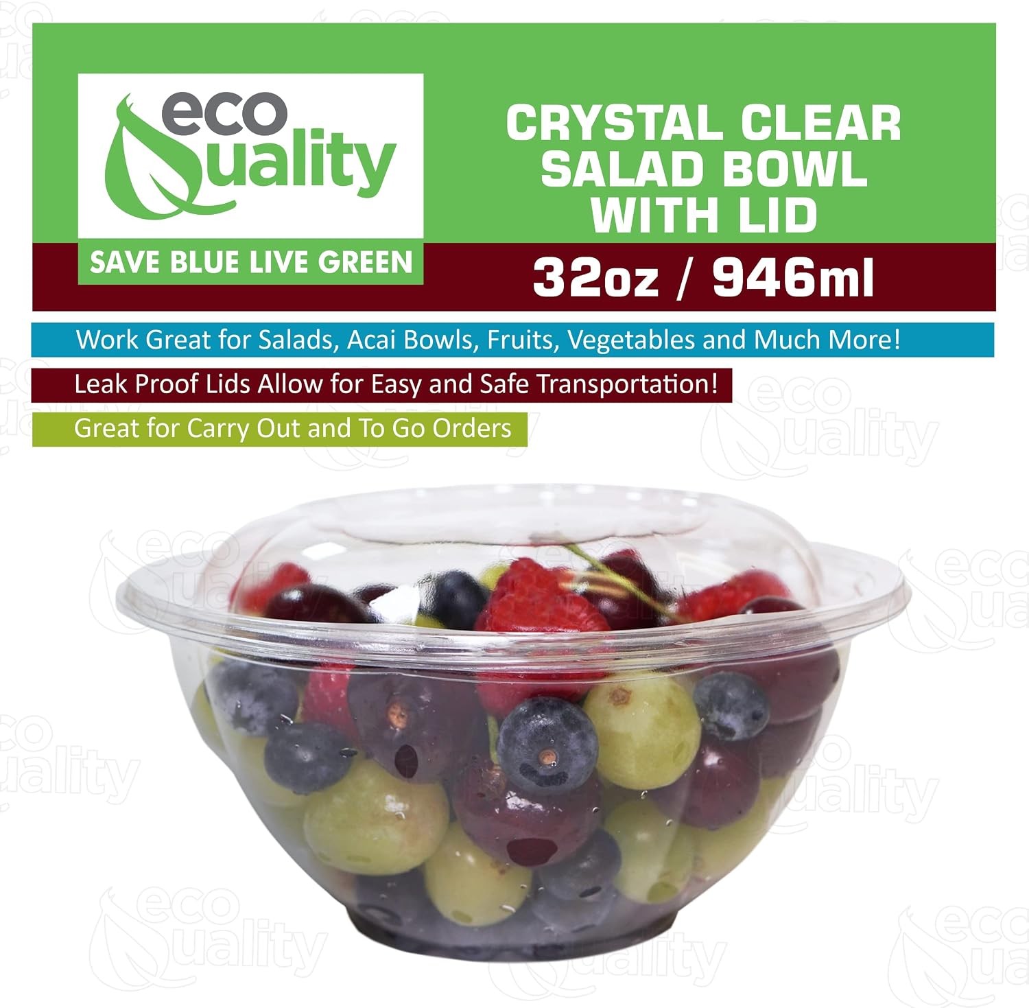 32oz Salad Bowls To-Go with Lids (150 Count) – Clear Plastic Disposable Salad