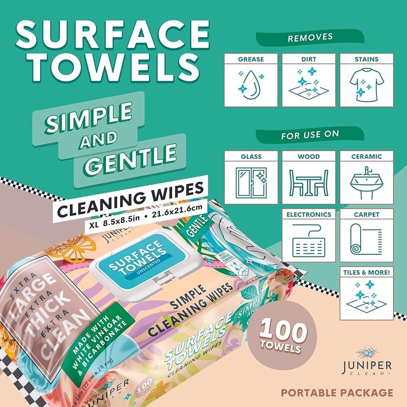 Biodegradable Multi-Surface Cleaning Wipes Hypoallergenic Lint-Free Extra Thick