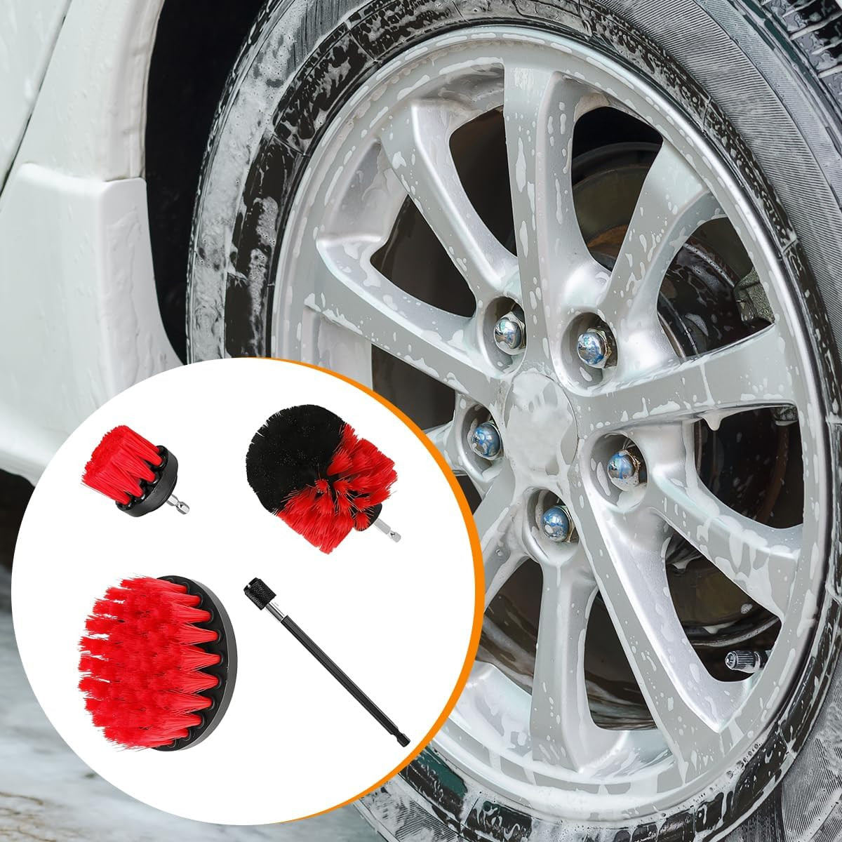 4Pcs/Set Car Drill Brush Attachment Set, Vehicle Drill Scrub Brushes Kit with Ex