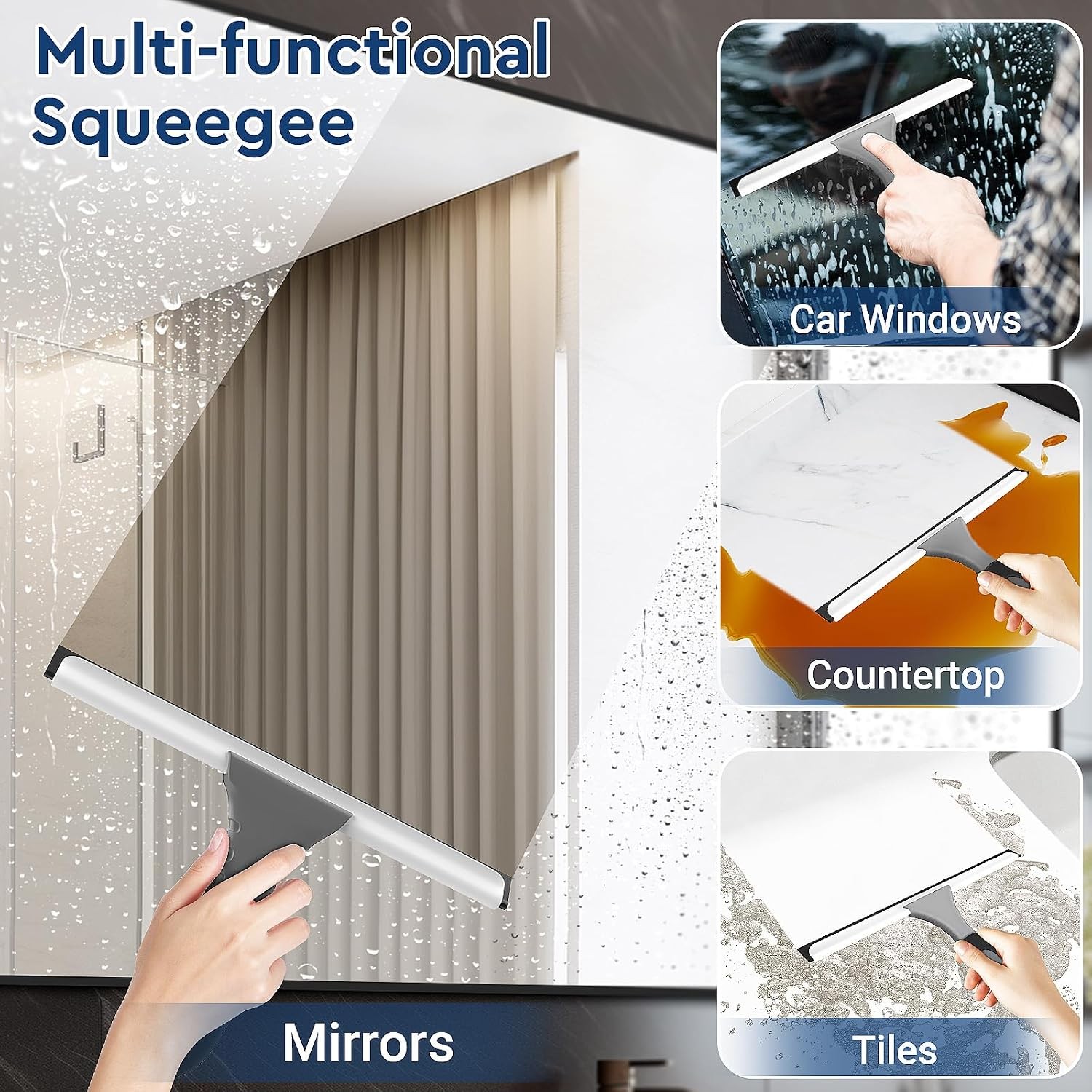 All-Purpose Silicone Shower Squeegee for Glass, Window, Door, Mirror, Car