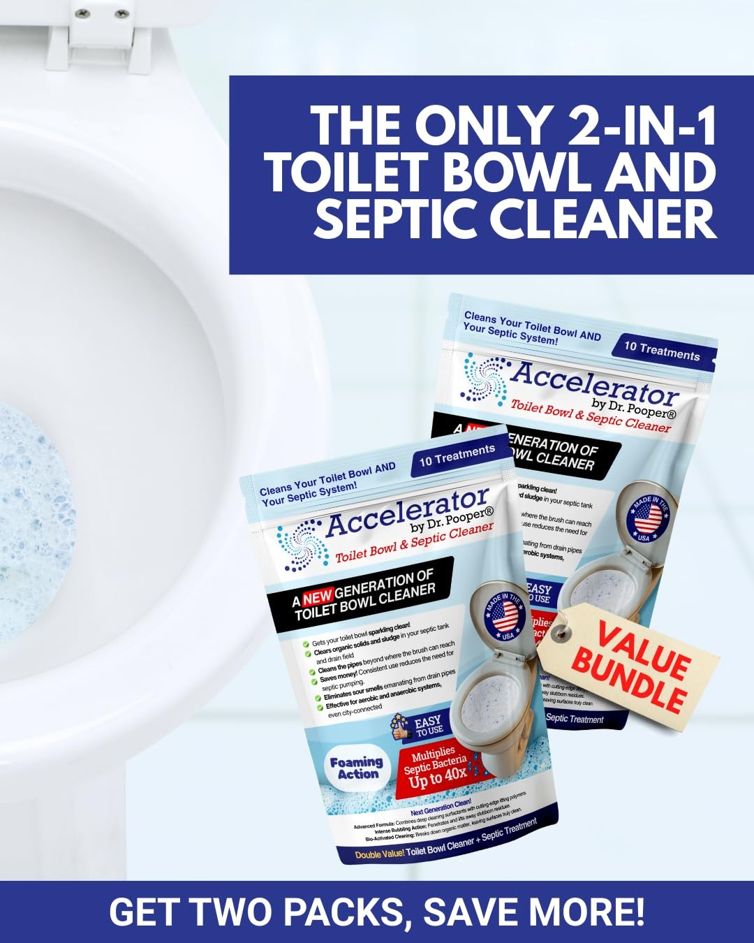 Accelerator by Dr. Pooper Toilet Bowl and Septic Cleaner — 2-Pack, 32 Treatments