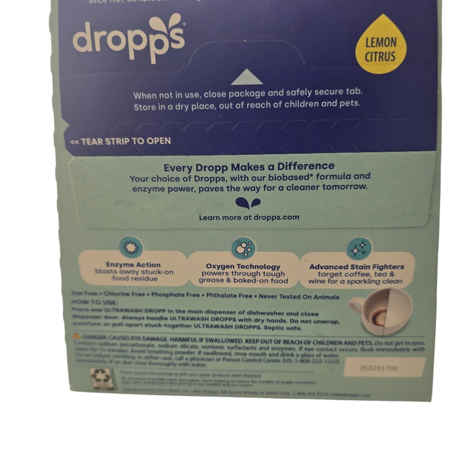 Dropps Dish UltraWash Biobased Detergent Pods – Lemon Citrus – 15.2oz/48ct