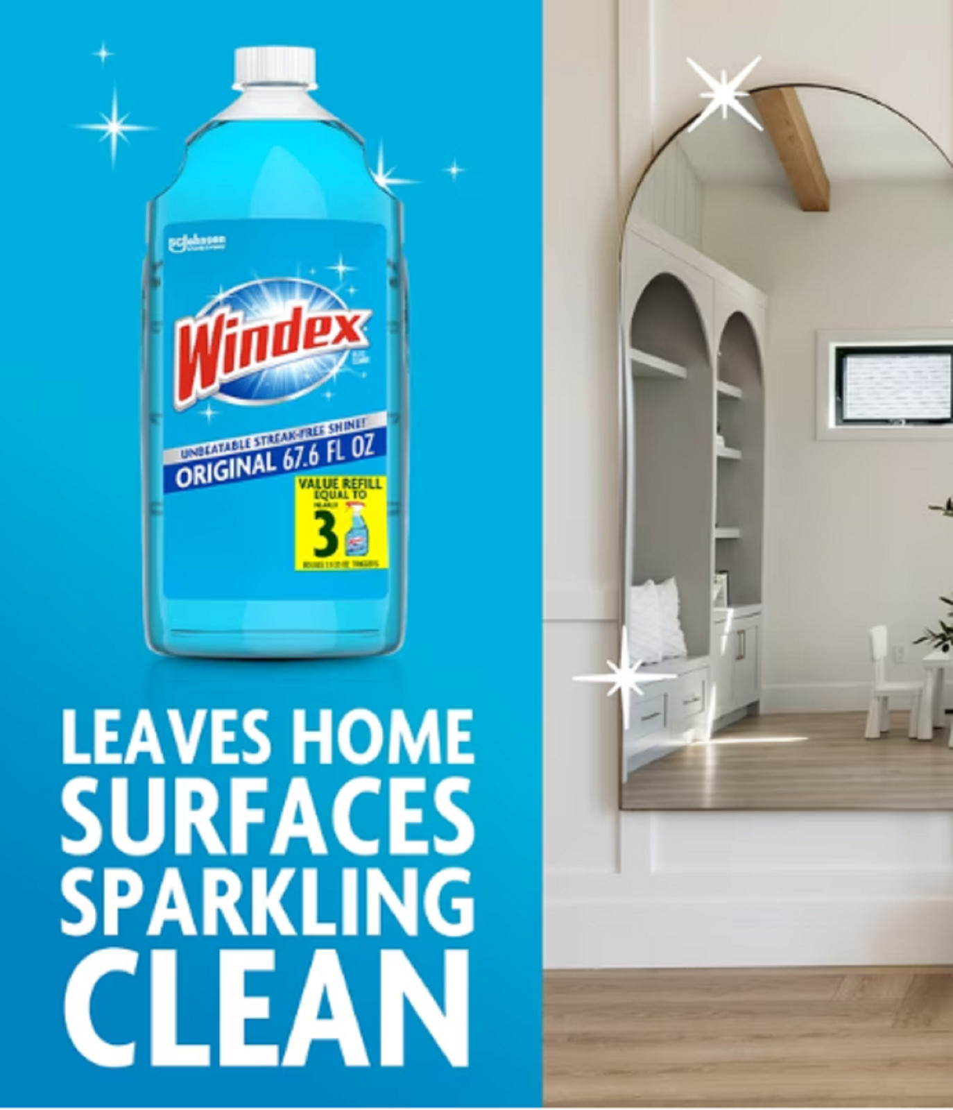 Windex Glass, Window, and Mirror Cleaner Refill, Original Blue, 2 L