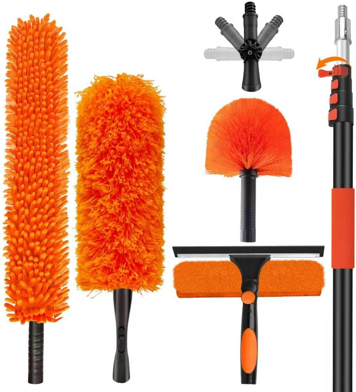 26FT High Reach Duster with Extension Pole 5-20FT, 4-In-1 Cleaning Kit with Univ