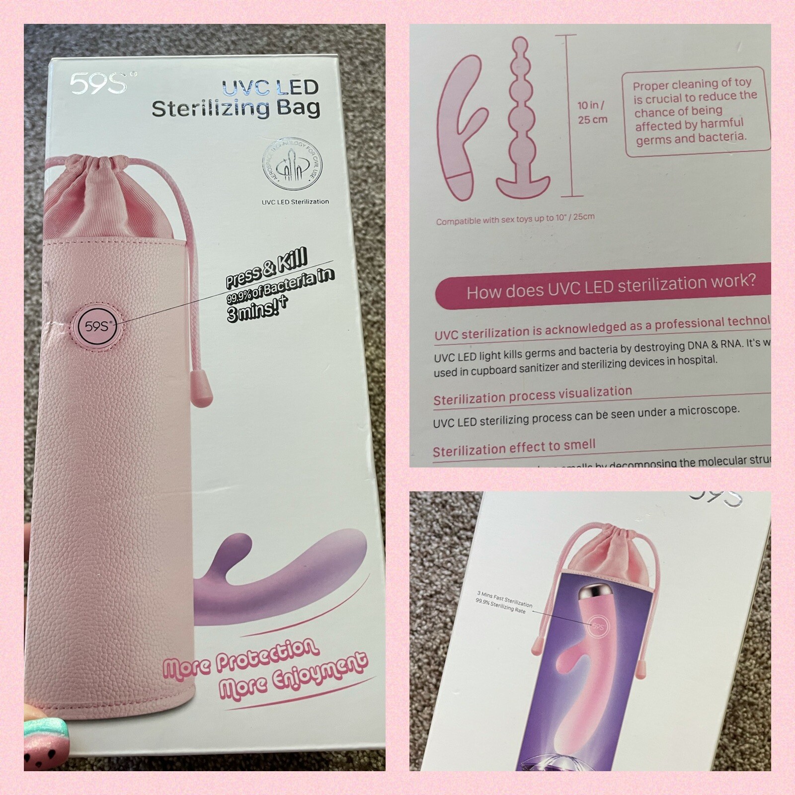 UVC LED STERILIZING BAG 3Min. Kills Bacteria LASH TECH ADULT Toys Cell Phone 59S