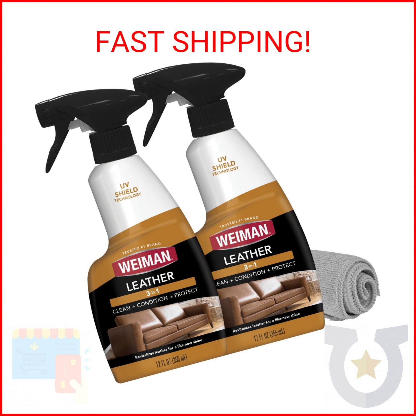 Weiman Leather Cleaner and Conditioner for Furniture – 12 Ounce – 2 Pack – Ultra