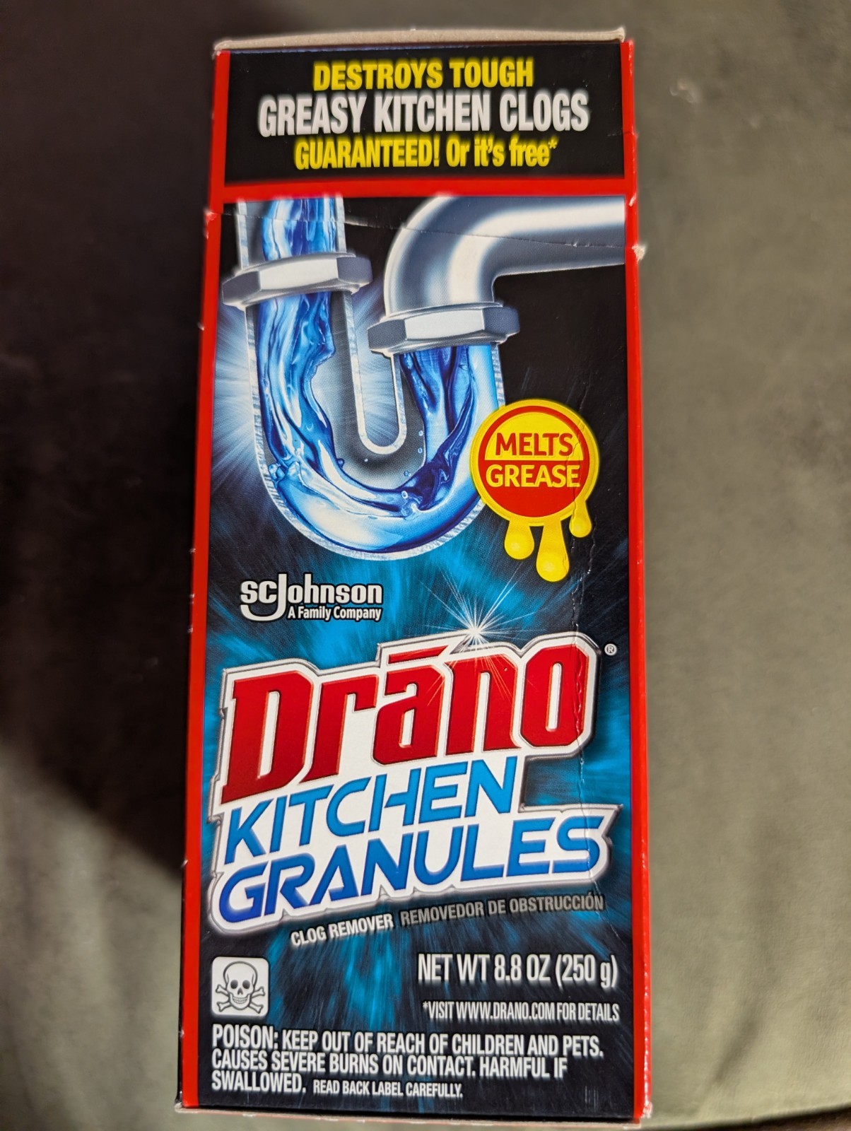 Drano Kitchen Granules Clog Remover, Destroy Tough Clogs, 8.8 Oz