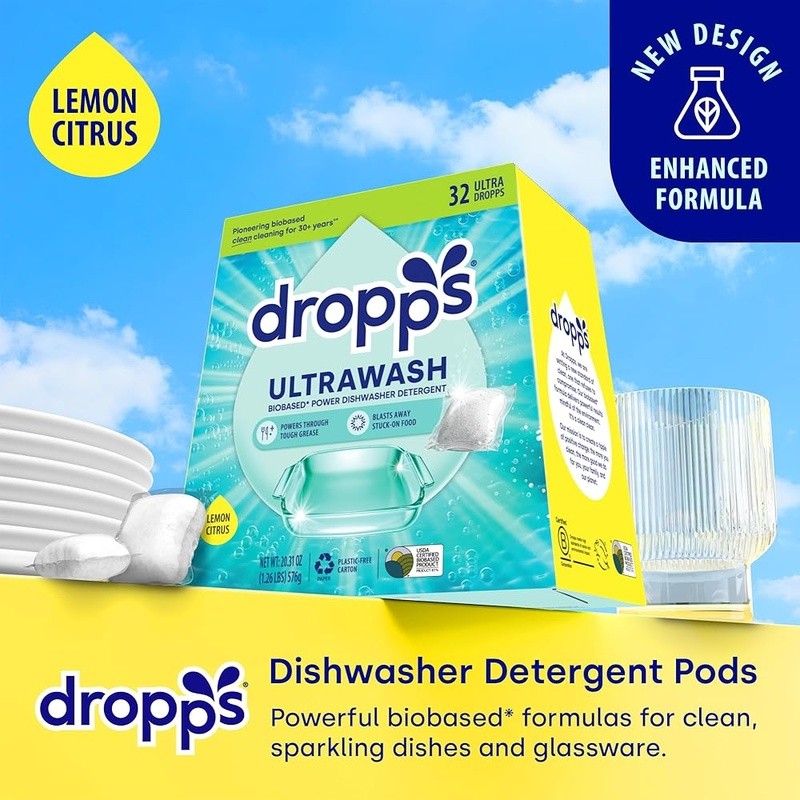 Ultra Wash Dishwasher Pods No Prewash Lemon Citrus Biobased Enzymes 32 Pack New