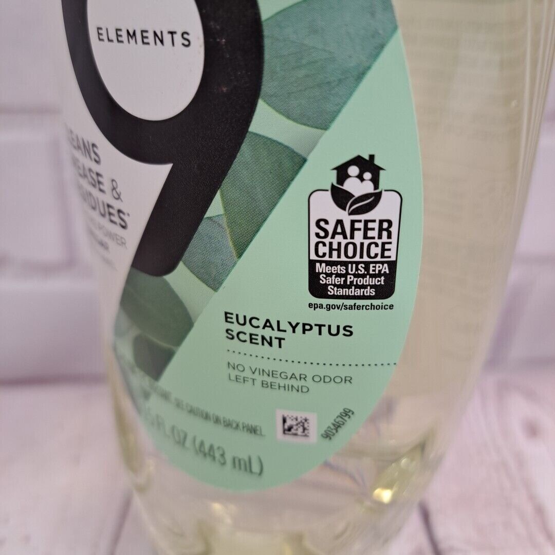 9 Elements Eucalyptus Scent Liquid Dish Soap 15 Fl Oz Grease Residue Cleaner