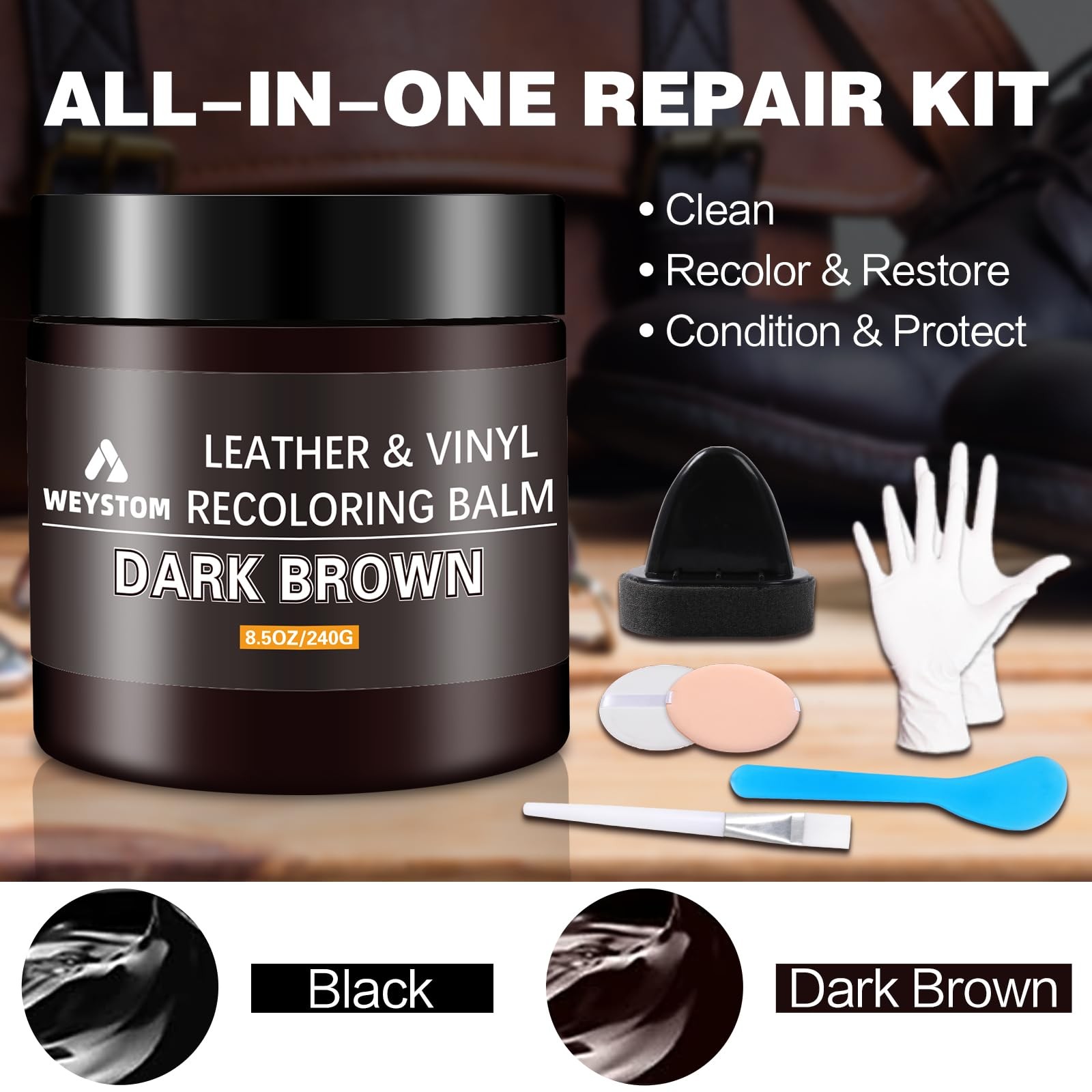 Leather Recoloring Balm 8.5oz Dark Brown Repair Kit for Furniture – Restore