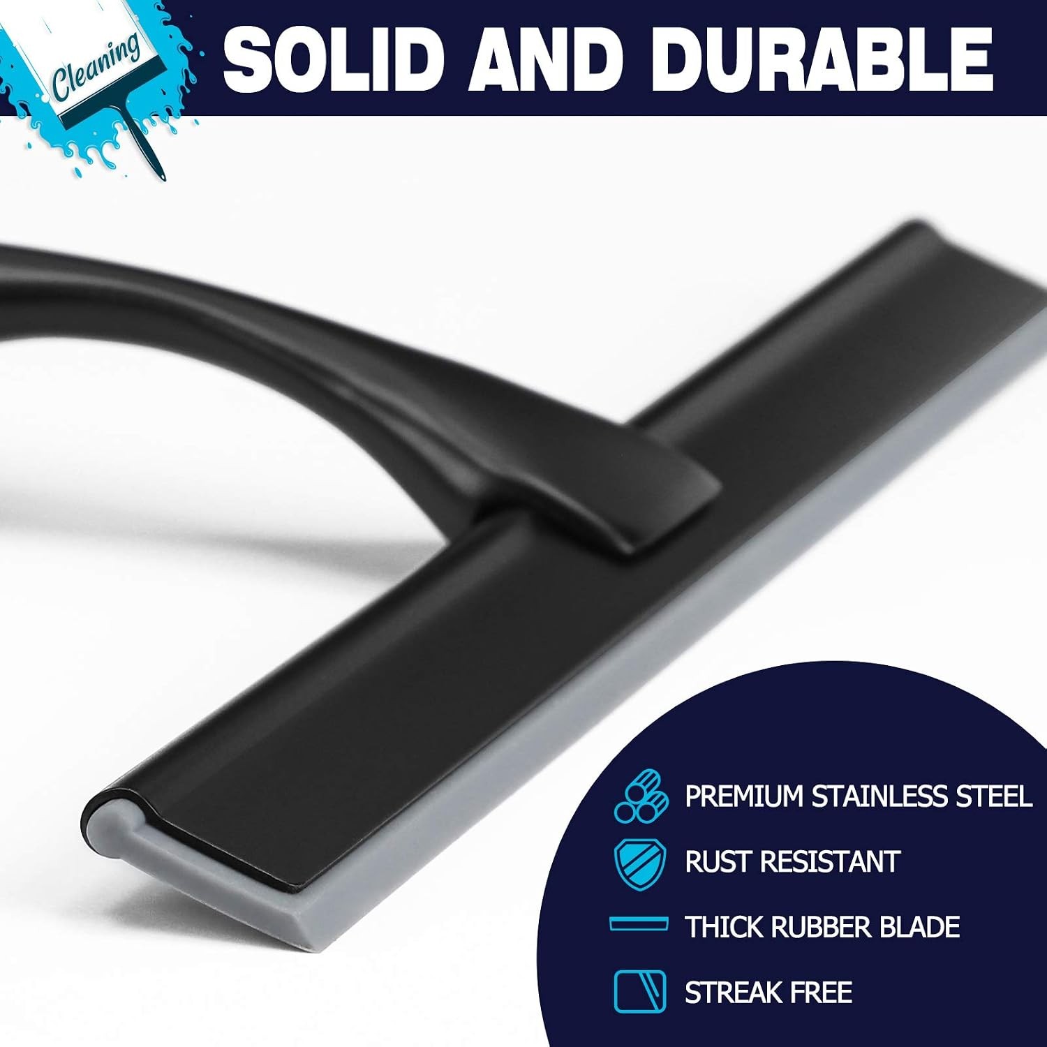 Shower Squeegee 10-Inch Matte Black Squeegee All-Purpose Stainless Steel