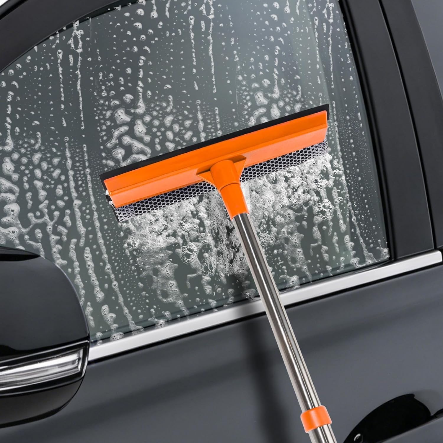 2 in 1 Car Windshield Squeegee with 15.3 to 23.6 Inch Retractable Handle Orange