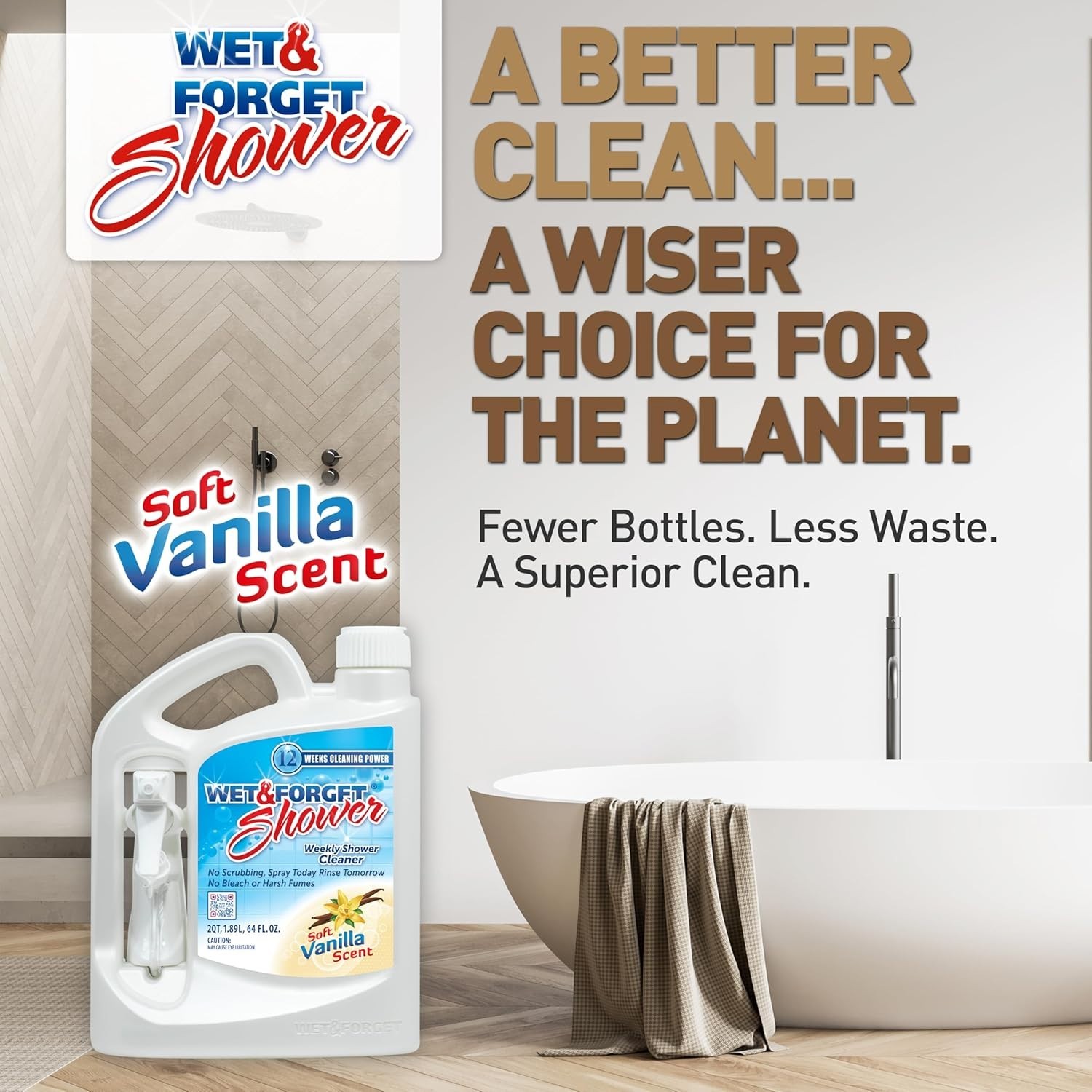 Vanilla Scented Shower Cleaner: 64 Oz, Safe No Scrub Formula for All Surfaces