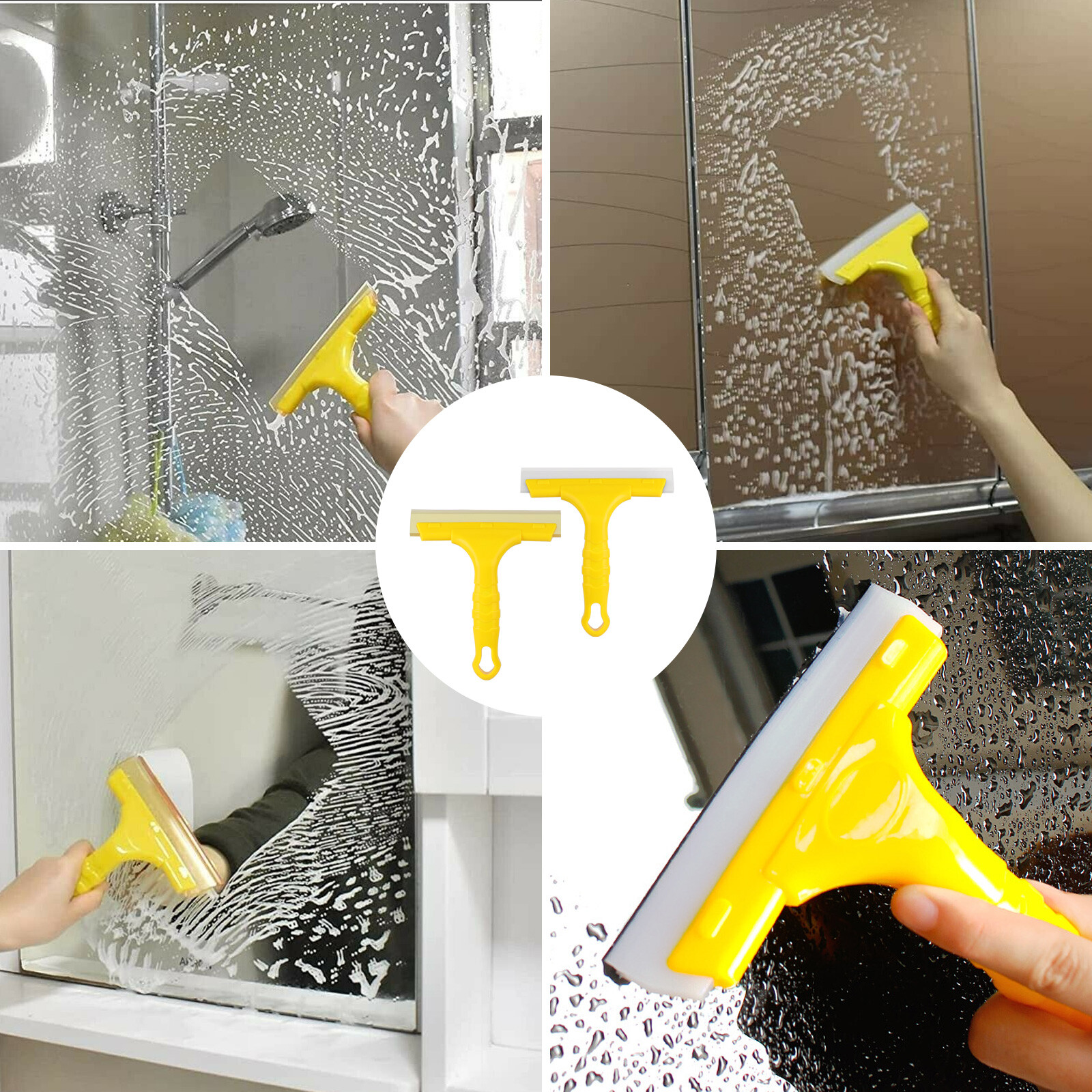 2X Silicone Squeegee for Window Glass Shower Door Car Windshield Clean Scrubber