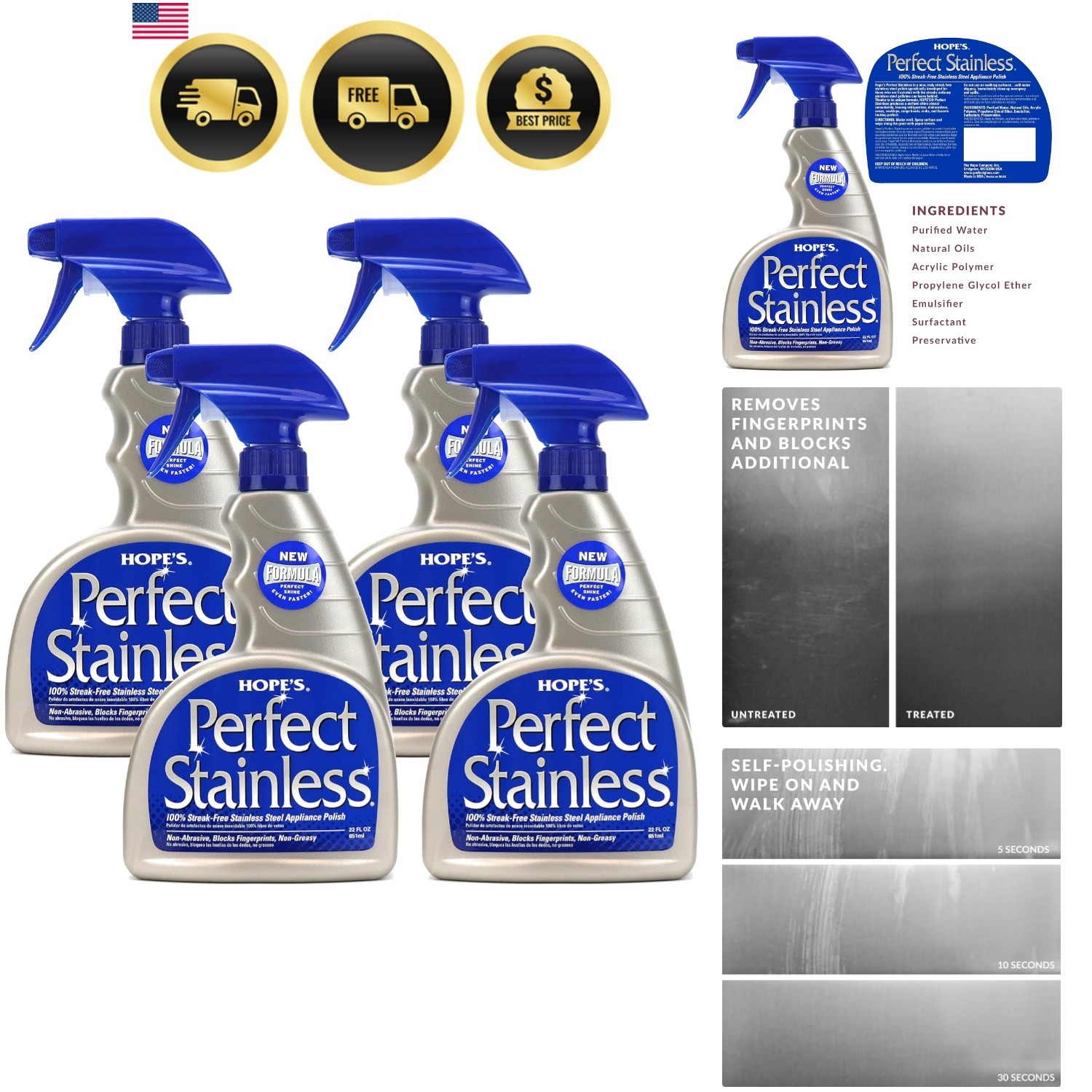Perfect Stainless Steel Cleaner 22-Ounce, Streak-Free Self-Polishing Formula,…