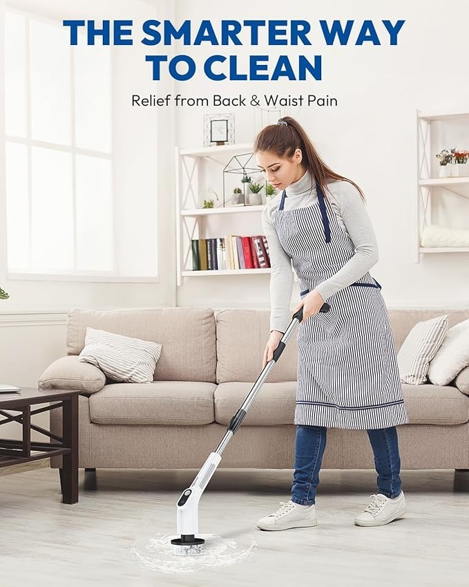 Electric Spin Scrubber for Cleaning Bathroom,Cordless Power Shower White