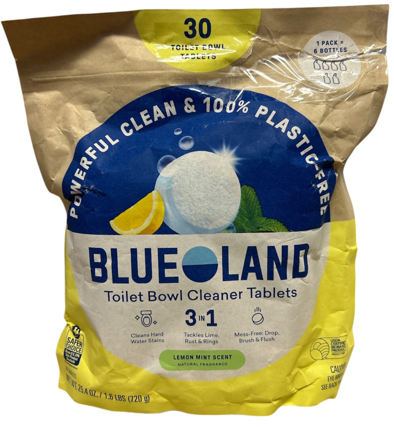 Blue Land Lemon Mint Scent Toilet Bowl Cleaner Tablets 30-Ct