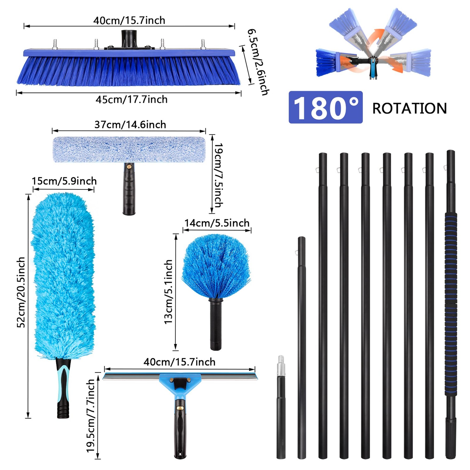 26FT Window Cleaning Brush Kit, 4-26ft Adjustable Water Fed Pole Kit, Solar P…