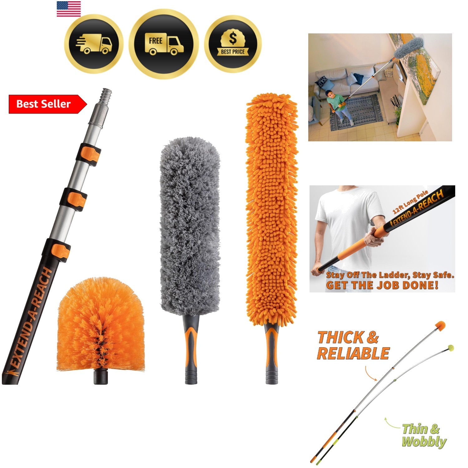 20 Foot High Duster Kit with 4-12 ft Extension Pole High Ceiling Duster C…