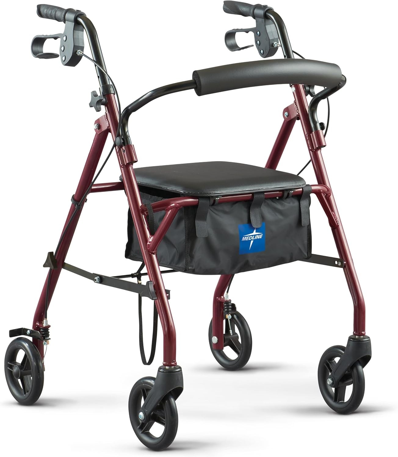 Medline Steel Rollator Walker with Seat, Burgundy, 350 lb. Weight Capacity, 6??