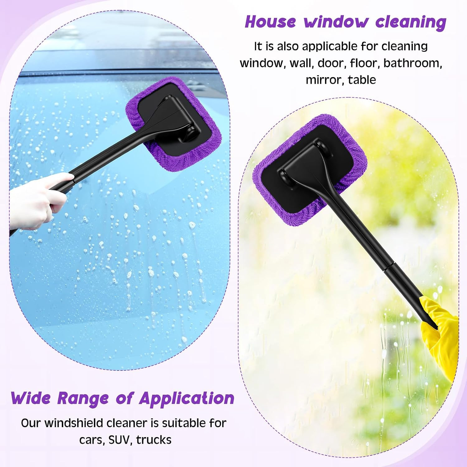 Foldtier 8 Pcs Car Windshield Cleaner Tool Kit with Removable Handle, Microfiber