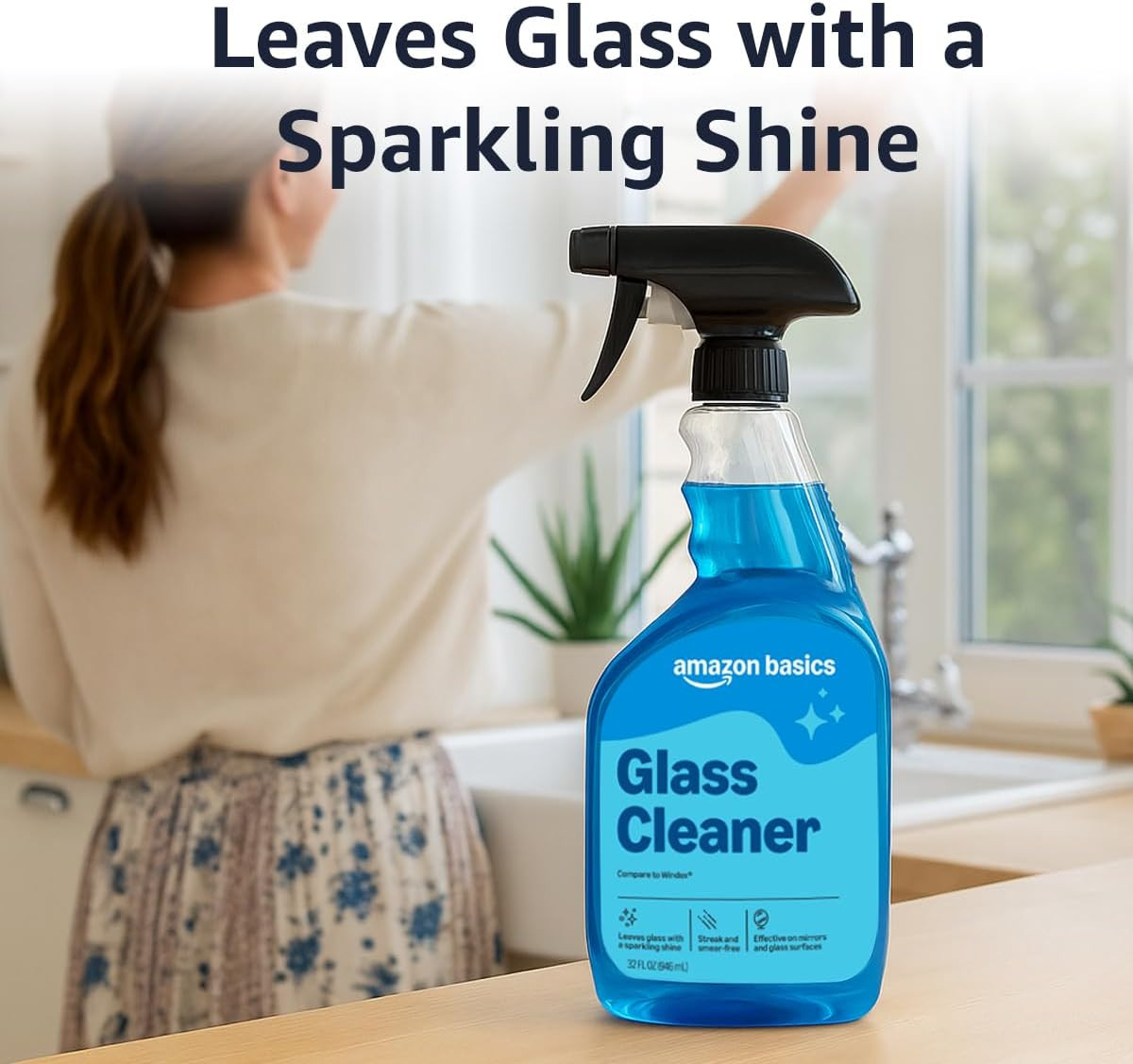 Glass Cleaner, Streak-Free Shine, 32 Fl Oz, Pack of 2 with 1 Sprayer