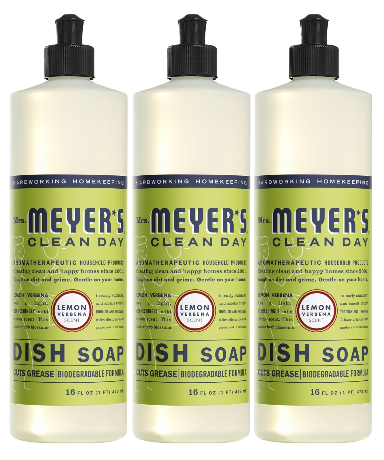 Mrs Meyer’s Clean Day Dish Soap Lemon Verbena Pack Of 3 Plant Based 16 Fl Oz