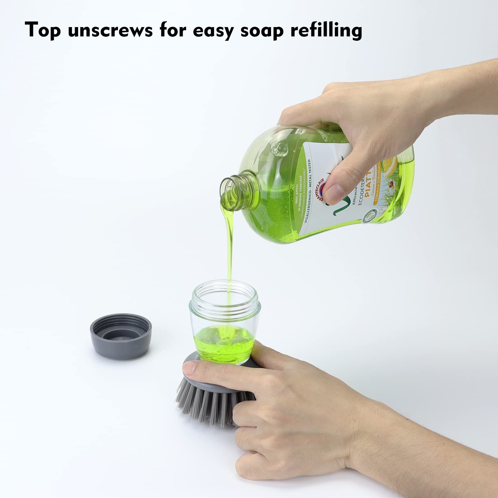 Dish Brush with Soap Dispenser Kitchen Scrub Brush for Dishes Pots Pans Sink Cl