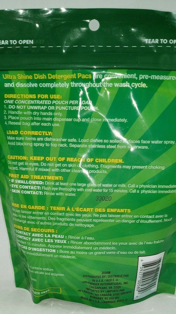 Ultra Shine Dishwasher Detergent Fresh Pods Clean Dishes 10 PODS