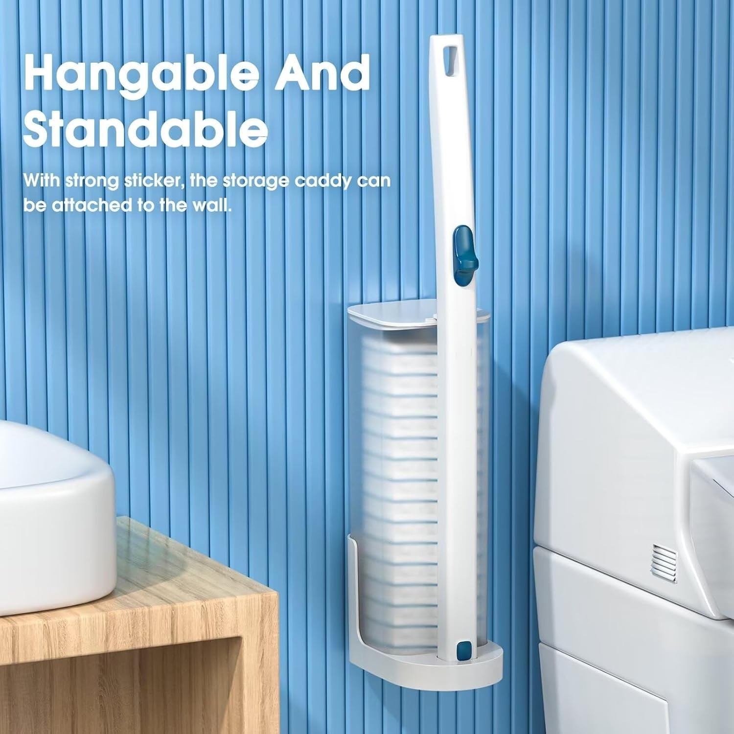 Sistema de limpieza de inodoros desechable con mango para la limpieza del baño