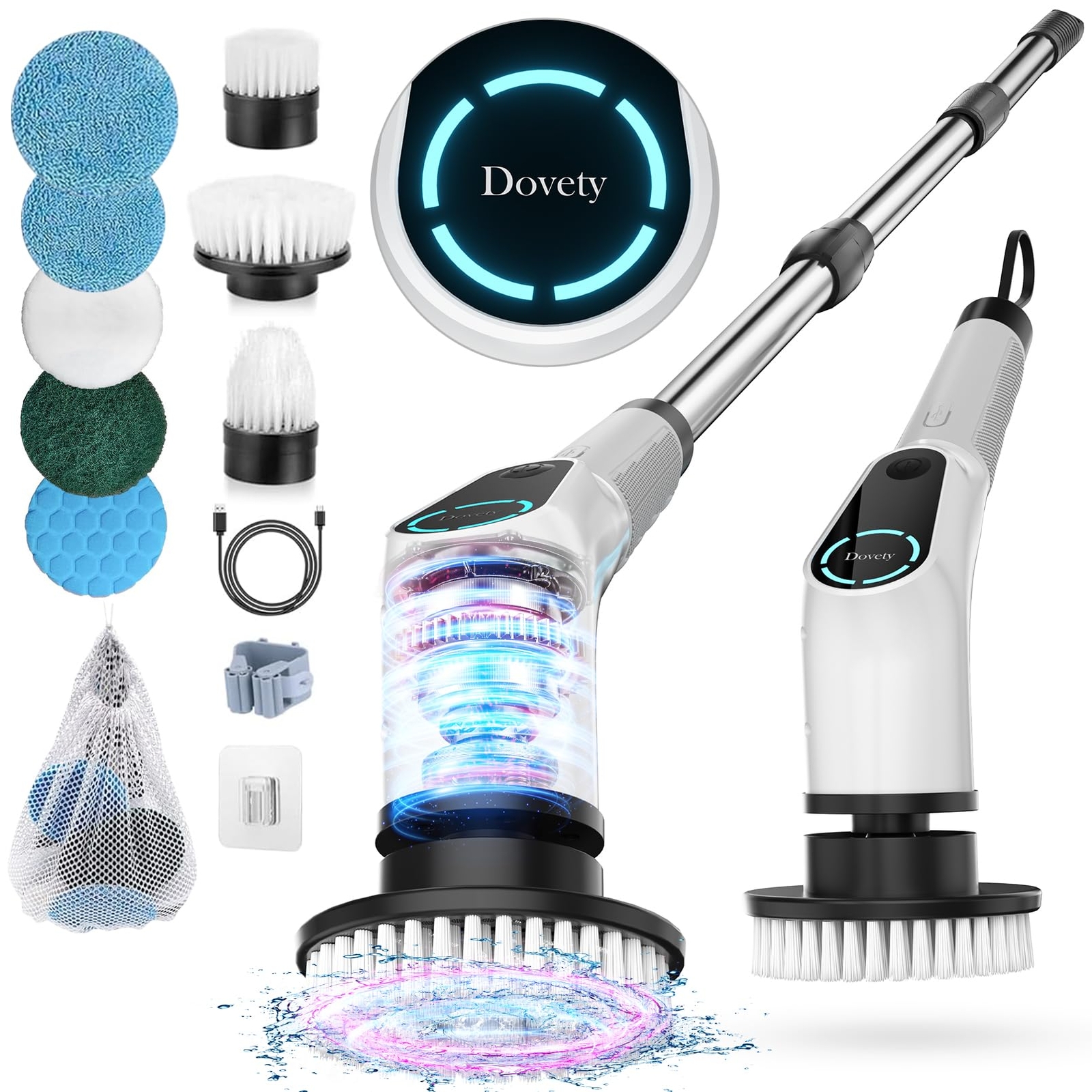 Dovety Electric Spin Scrubber Cordless Cleaning Brush Shower Scrubber with 8 …