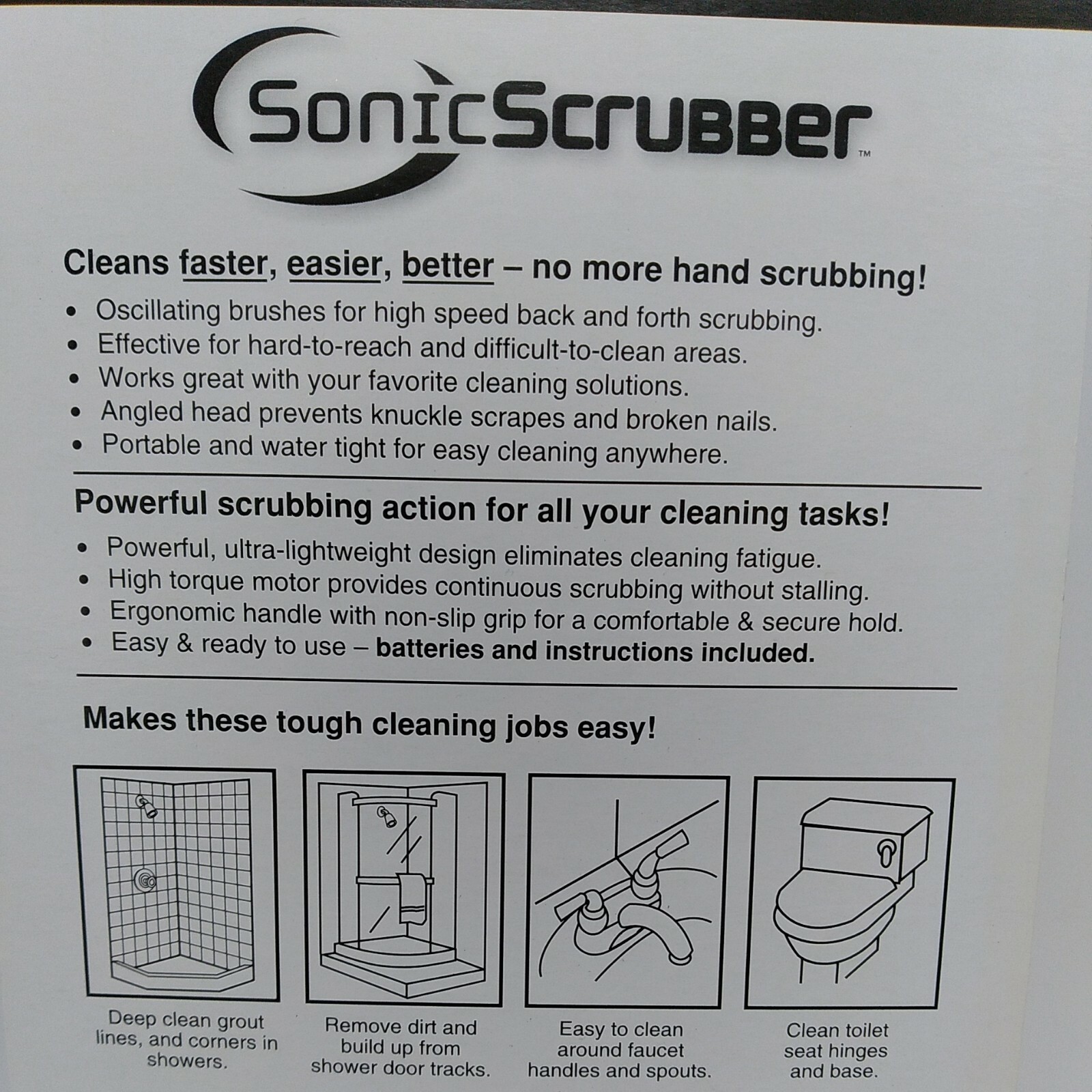 NOS Sonic Scrubber Bathroom Tool Detailed Power Cleaner Tub Shower Sink Tile