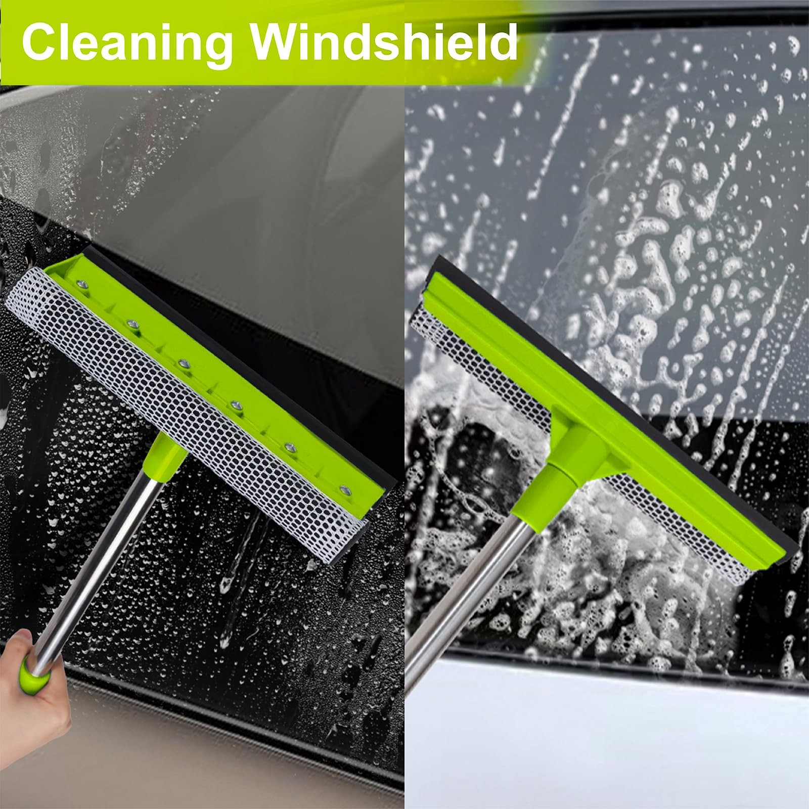 Window Squeegee with 15.7″-27.5″ Retractable Stainless Steel Handle, 2-in-1 W…