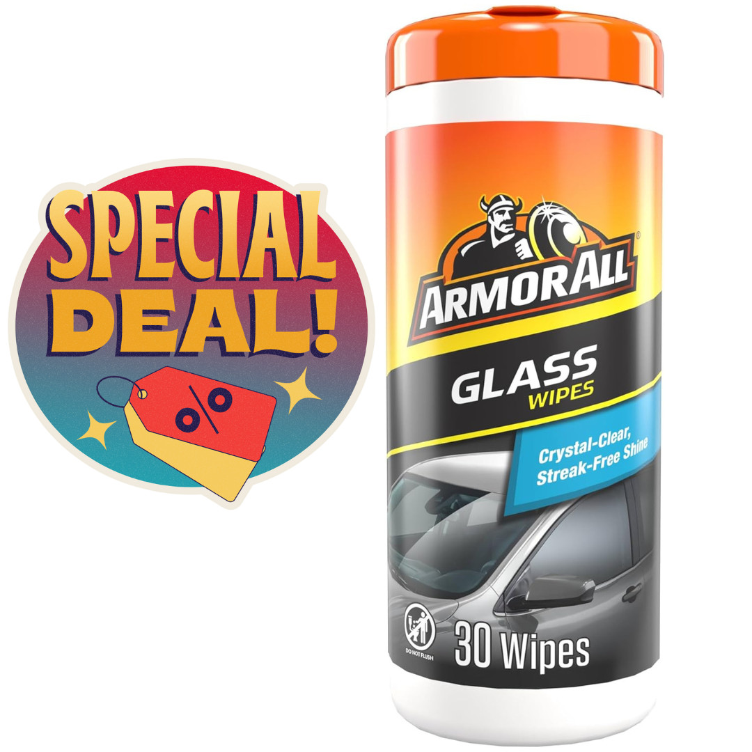 Armor All Car Glass Wipes, Auto Glass Cleaner for Film and Grime, 30 Count