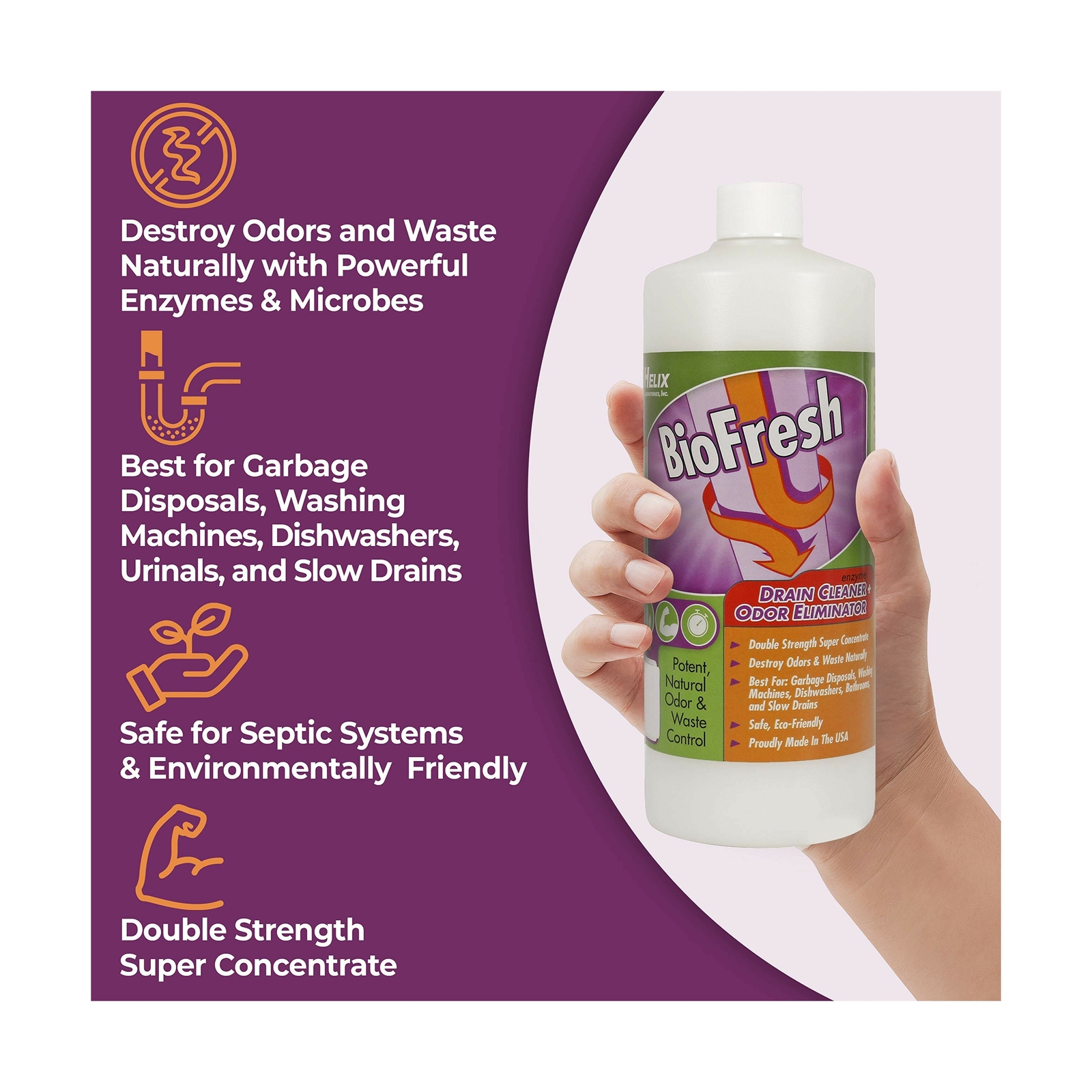BioFresh – Enzyme Drain Cleaner & Odor Eliminator. Deodorizes and Unclogs Sme…