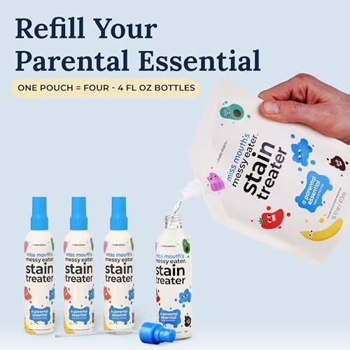 Messy Eater Stain Remover Spray & Refill Pouch – 16oz Each, Tough on Stains