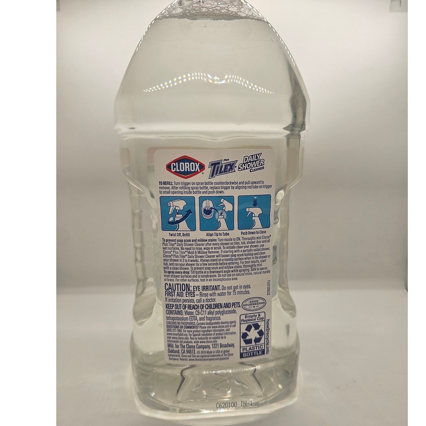 USED 64 oz Clorox Plus Daily Shower Cleaner Refill Bottle 99% Full