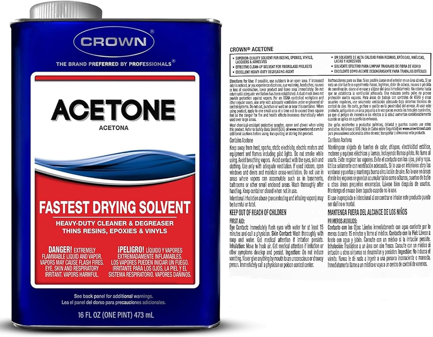 100% Pure Crown Acetone Solvent Cleaner Fast-Evaporating Liquid Cleaning