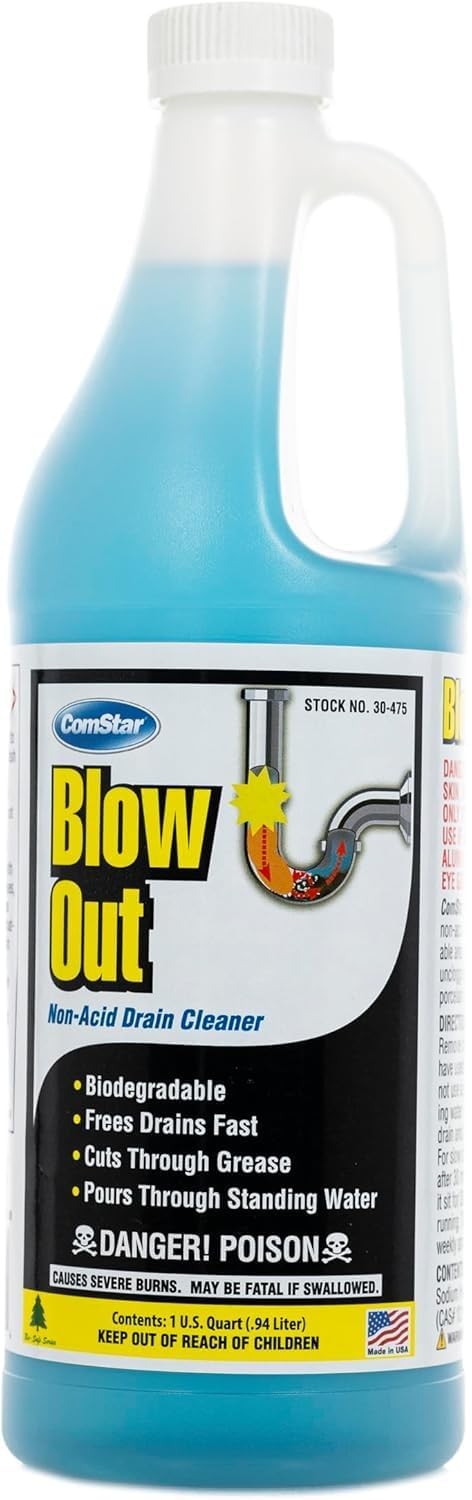 ComStar Blow Out 1 Qt Non-Acid Liquid Drain Cleaner for Clogged Drains, 12 pack