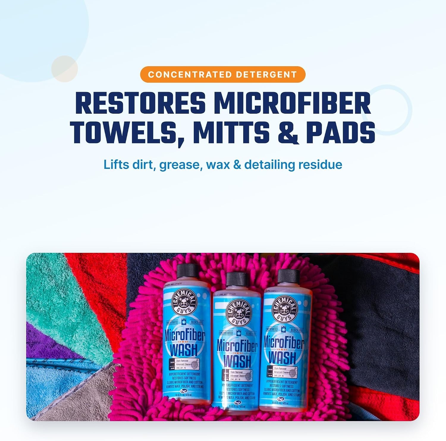 Microfiber Wash & Towel Detergent, Deep Clean, Orange, 16 oz | Concentrated