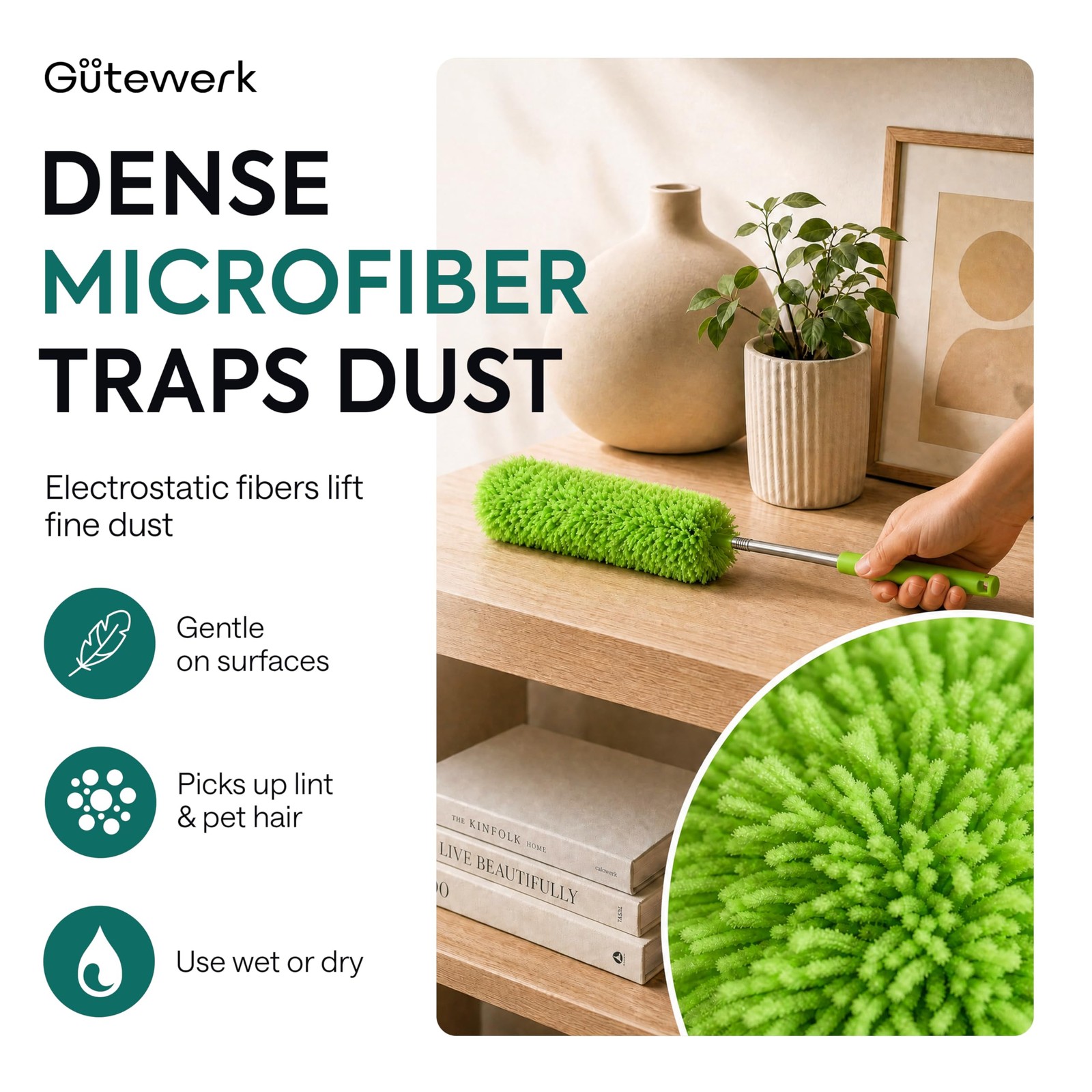Extendable Microfiber Duster 55 Inch Ceiling Fan Blind Baseboard Cleaning