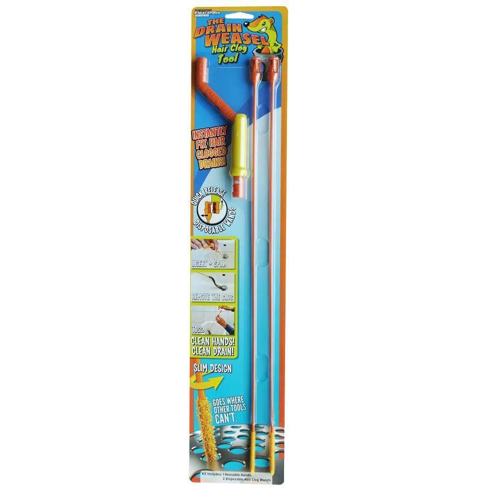 Flexisnake Drain Weasel Drain Clog Remover With Rotating Handle and Two Wands